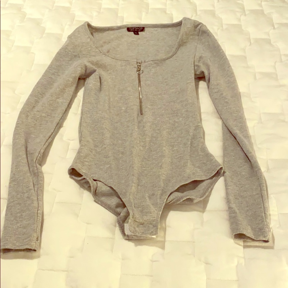 Topshop Long Sleeve Zip Bodysuit Gray